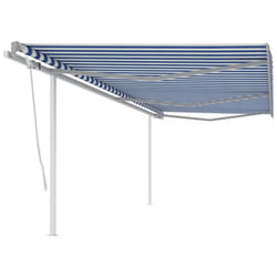 vidaXL Manual Retractable Awning with Posts 6x3 m Blue and White Outdoor Patio
