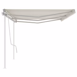 vidaXL Manual Retractable Awning with Posts 6x3 m Cream Outdoor Garden Patio