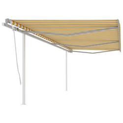 vidaXL Manual Retractable Awning with Posts 6x3 m Yellow and White Outdoor