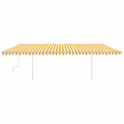 vidaXL Manual Retractable Awning with Posts 6x3 m Yellow and White Outdoor