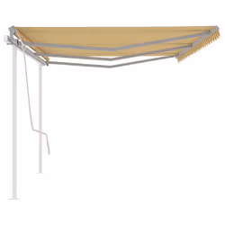 vidaXL Manual Retractable Awning with Posts 6x3 m Yellow and White Outdoor