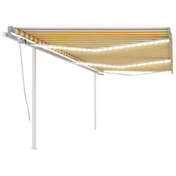 vidaXL Manual Retractable Awning with LED 6x3 m Yellow and White Outdoor PATIO