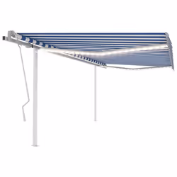 vidaXL Manual Retractable Awning with LED 4x3.5 m Blue and White Outdoor Patio