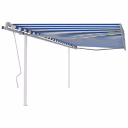 Manual Retractable Awning with Posts 4.5x3.5 m Blue and White