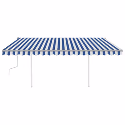 Manual Retractable Awning with Posts 4.5x3.5 m Blue and White