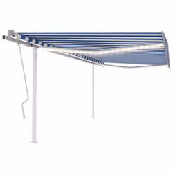 vidaXL Manual Retractable Awning with LED 4.5x3.5 m Blue and White Outdoor