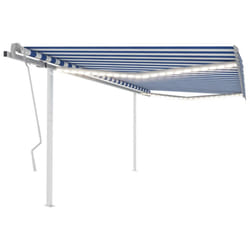 vidaXL Manual Retractable Awning with LED 4.5x3.5 m Blue and White Outdoor