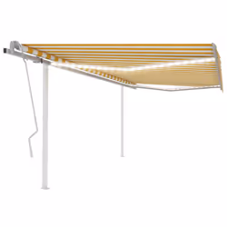 vidaXL Manual Retractable Awning with LED 4.5x3.5 m Yellow and White Outdoor