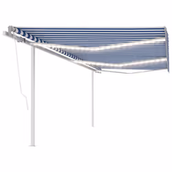 vidaXL Manual Retractable Awning with LED 6x3.5 m Blue and White Outdoor Patio