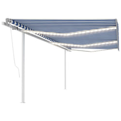 vidaXL Manual Retractable Awning with LED 6x3.5 m Blue and White Outdoor Patio
