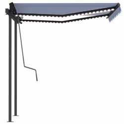 vidaXL Manual Retractable Awning with LED 3x2.5 m Blue and White Shade Shelter