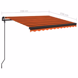 vidaXL Manual Retractable Awning with LED 3.5x2.5 m Orange and Brown Balcony