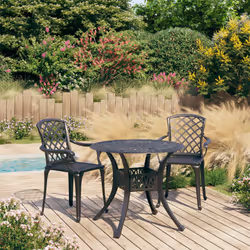 vidaXL Biatro Set 3 Piece Cast Aluminium Black Furniture Table Chairs Garden