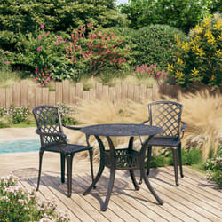 vidaXL Biatro Set 3 Piece Cast Aluminium Black Furniture Table Chairs Garden
