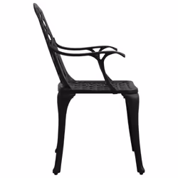 vidaXL Biatro Set 3 Piece Cast Aluminium Black Furniture Table Chairs Garden - Additional view 5