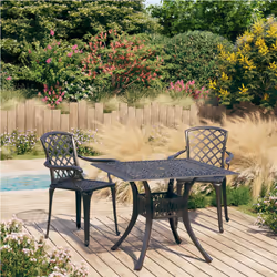vidaXL Biatro Set 3 Piece Cast Aluminium Black Furniture Table Chairs Balcony