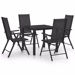 vidaXL Garden Dining Set 5 Piece Aluminium Black Outdoor Dining Table Chairs