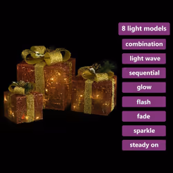 vidaXL 3x Decorative Christmas Gift Boxes Red Outdoor Indoor LED Gift Boxes