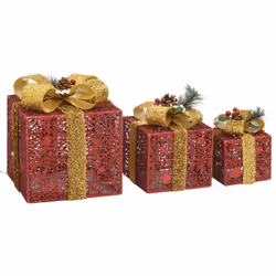 vidaXL 3x Decorative Christmas Gift Boxes Red Outdoor Indoor LED Gift Boxes - Additional view 4