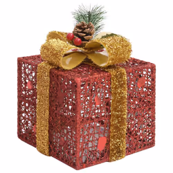 vidaXL 3x Decorative Christmas Gift Boxes Red Outdoor Indoor LED Gift Boxes - Additional view 5