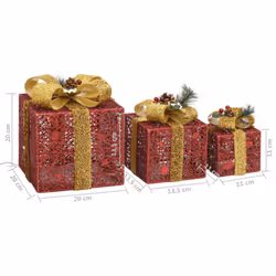 vidaXL 3x Decorative Christmas Gift Boxes Red Outdoor Indoor LED Gift Boxes - Additional view 8