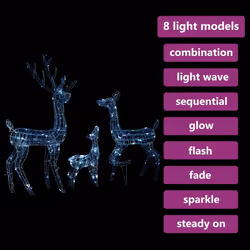 vidaXL Acrylic Reindeer Family Xmas Christmas Decoration 300 LED Cold White