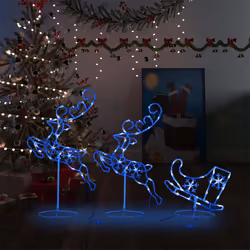 vidaXL Acrylic Christmas Flying Reindeer&Sleigh Blue Lighted Reindeer Set
