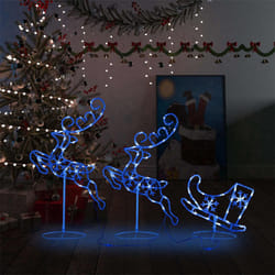vidaXL Acrylic Christmas Flying Reindeer&Sleigh Blue Lighted Reindeer Set