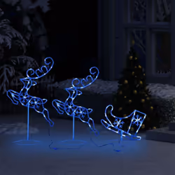vidaXL Acrylic Christmas Flying Reindeer&Sleigh Blue Lighted Reindeer Set