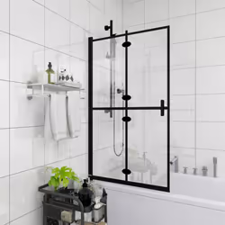 vidaXL Folding Shower Enclosure ESG Black Bathroom Shower Screen Cubicle Cabin