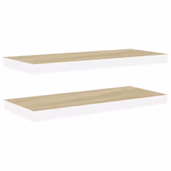 vidaXL 2x Floating Wall Shelves Oak & White MDF Wall Ledge Rack Hanging Shelf