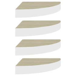 vidaXL 4x Wall Corner Shelves Oak and White MDF Hanging Wall Display Shelf