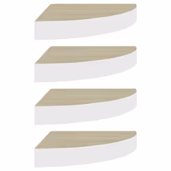 vidaXL 4x Wall Corner Shelves Oak and White MDF Hanging Wall Display Shelf