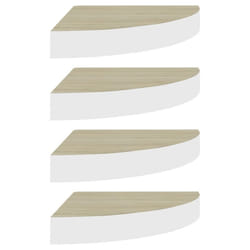 vidaXL 4x Wall Corner Shelves Oak and White MDF Hanging Wall Display Shelf