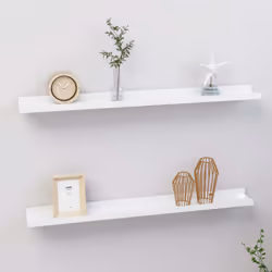 vidaXL 2x Wall Shelves High Gloss White 80x9x3 cm Hanging Display Racks Home