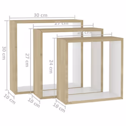 vidaXL 3x Wall Cube Shelves White and Sonoma Oak Bookcase Storage Furniture - Additional view 10
