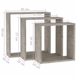 vidaXL 3x Wall Cube Shelves Concrete Grey Bookcase Storage Hanging Furniture - Additional view 10
