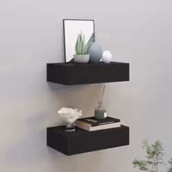 vidaXL 2x Wall-mounted Drawer Shelves Black MDF Wall CabinetFloating Shelf
