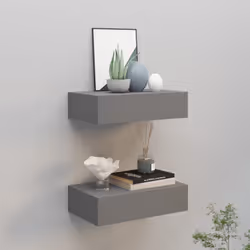 vidaXL 2x Wall-mounted Drawer Shelves Grey MDF Wall CabinetFloating Shelf Set
