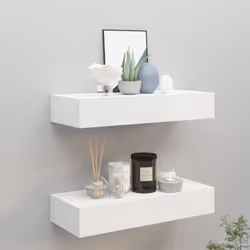 vidaXL 2x Wall-mounted Drawer Shelves White MDF Wall CabinetFloating Shelf