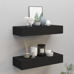 vidaXL 2x Wall-mounted Drawer Shelves Black MDF Floating Cabinet Wall Shelf