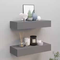 vidaXL 2x Wall-mounted Drawer Shelves Grey MDF Floating Cabinet Wall Shelf