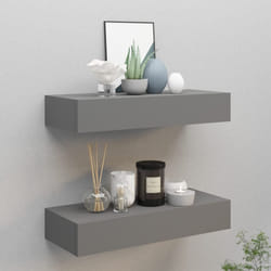vidaXL 2x Wall-mounted Drawer Shelves Grey MDF Floating Cabinet Wall Shelf
