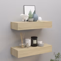 vidaXL 2x Wall-mounted Drawer Shelves Oak MDF Floating Cabinet Wall Shelf