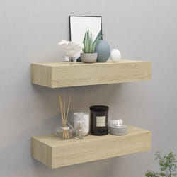 vidaXL 2x Wall-mounted Drawer Shelves Oak MDF Floating Cabinet Wall Shelf