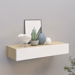 vidaXL Wall-mounted Drawer Shelf Oak and White MDF Floating Cabinet Wall Shelf