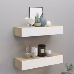 vidaXL 2x Wall Drawer Shelves Oak and White MDF Floating Cabinet Wall Shelf