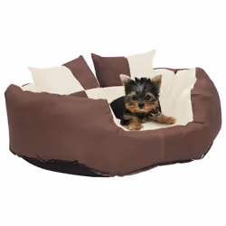 vidaXL Reversible & Washable Dog Cushion Brown and Cream Dog Mattress Bed Set