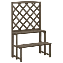 vidaXL Solid Fir Wood Plant Stand with Trellis Grey Wooden Garden Plant Rack