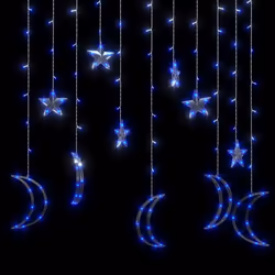 vidaXL Star and Moon Fairy Lights Remote Control Blue Xmas Curtain Light Set